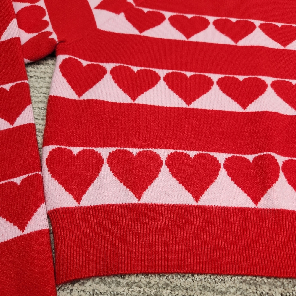 Altar'd State Red & Pink Heart Stripe Crewneck Sweater - Picture 3 of 9